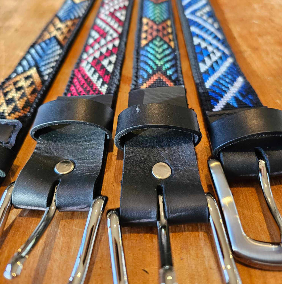 Māori Tāniko woven belts with geometric patterns